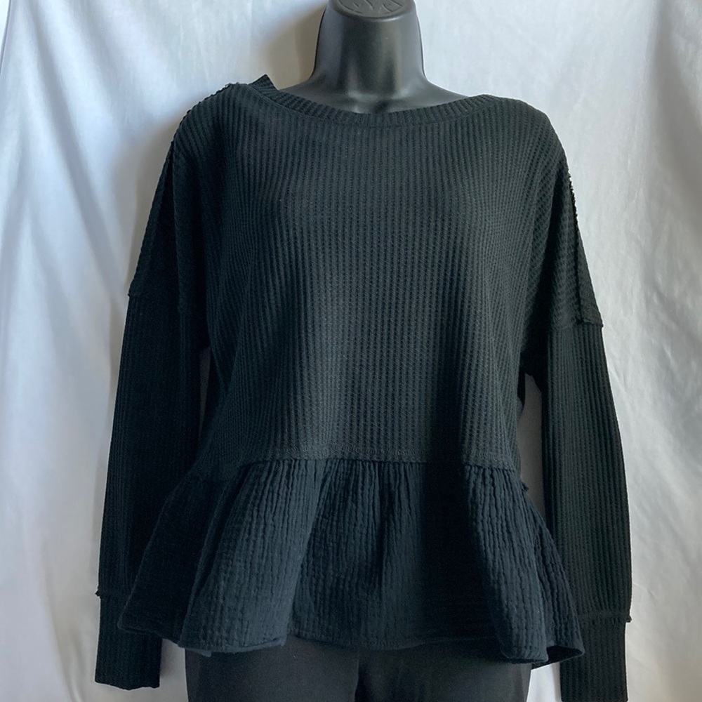 Altar’d State Black Short Ruffled Pullover Top Size XS (Oversized) - Picture 1 of 13